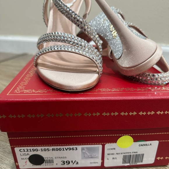 Rene Caovilla Nude Satin Crystal-Strap High Heel Sandals